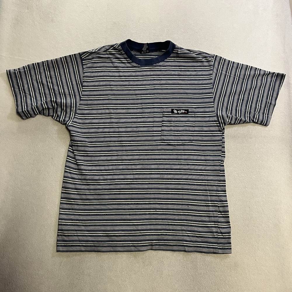 Vintage 90s No Fear T-Shirt Men's Size Large Striped Short Sleeve USA Made